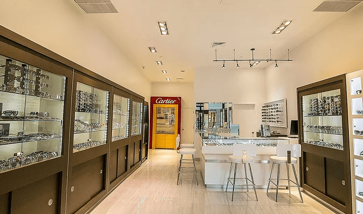 The Eyechic boutique in Short Hills, with designer frames in glass cases